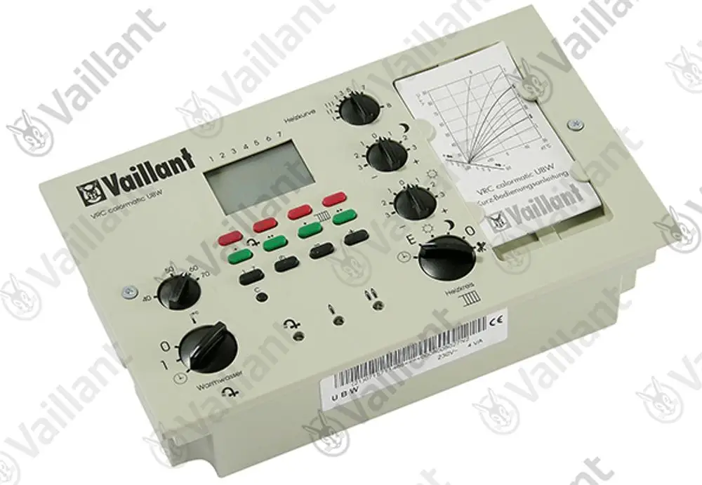 Vaillant elektronischer Regler mit verschiedenen Einstellknöpfen und einem digitalen Display zur Regelung von Heizungs- oder Klimaanlagen.